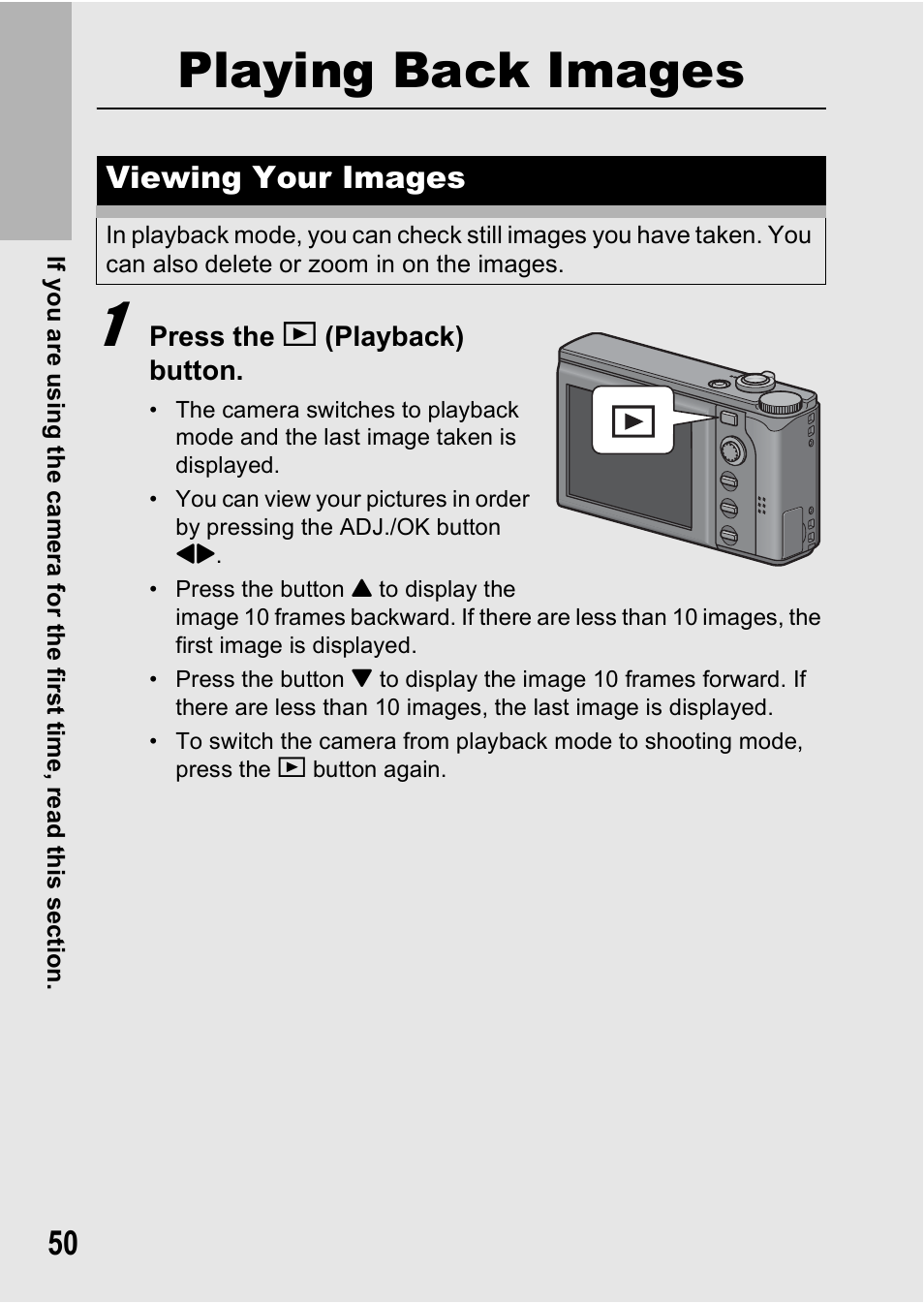 Playing back images, Viewing your images | Ricoh R8 User Manual | Page 52 / 211