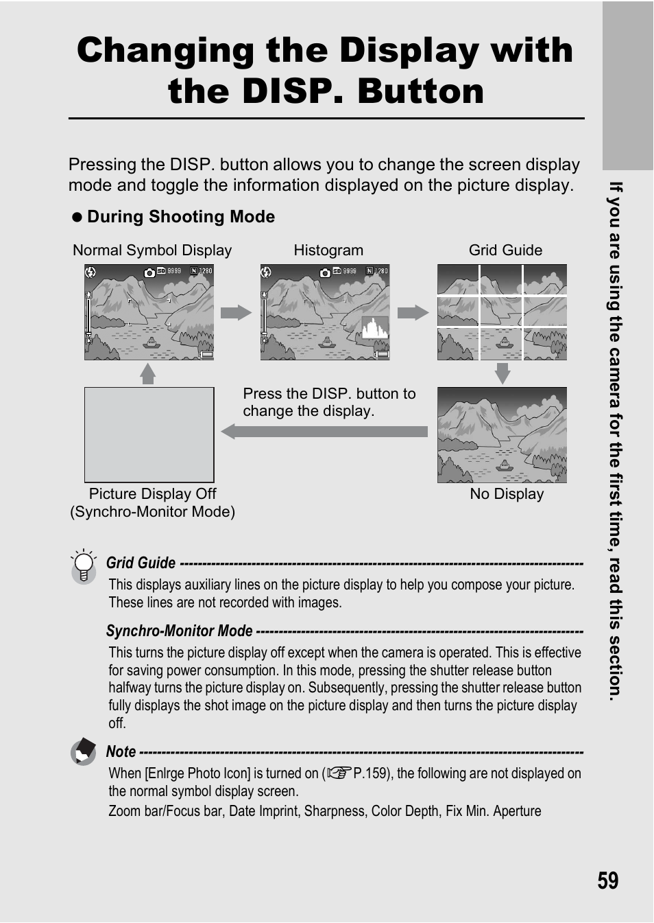 Changing the display with the disp. button | Ricoh R8 User Manual | Page 61 / 211