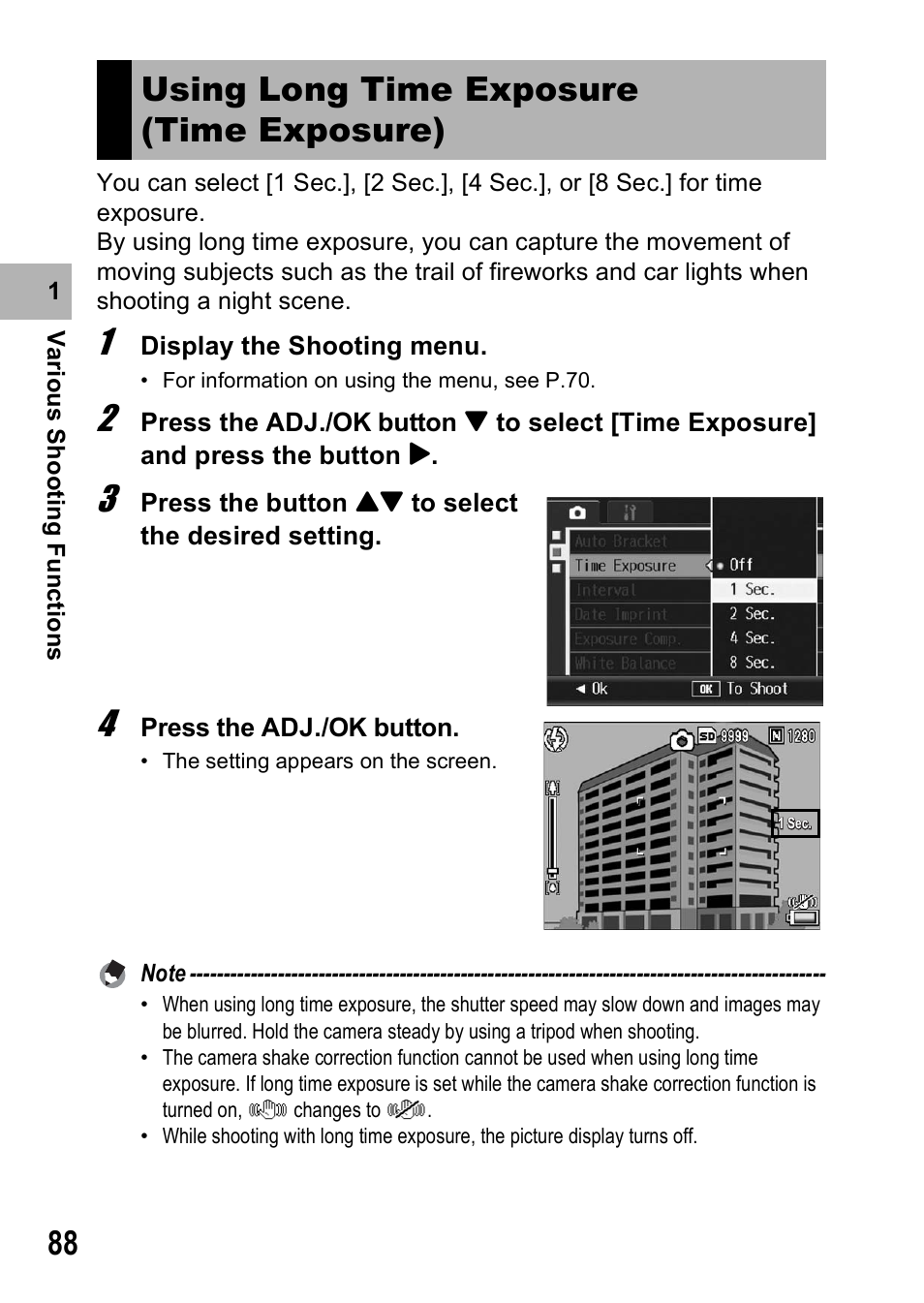 Using long time exposure (time exposure) | Ricoh R8 User Manual | Page 90 / 211