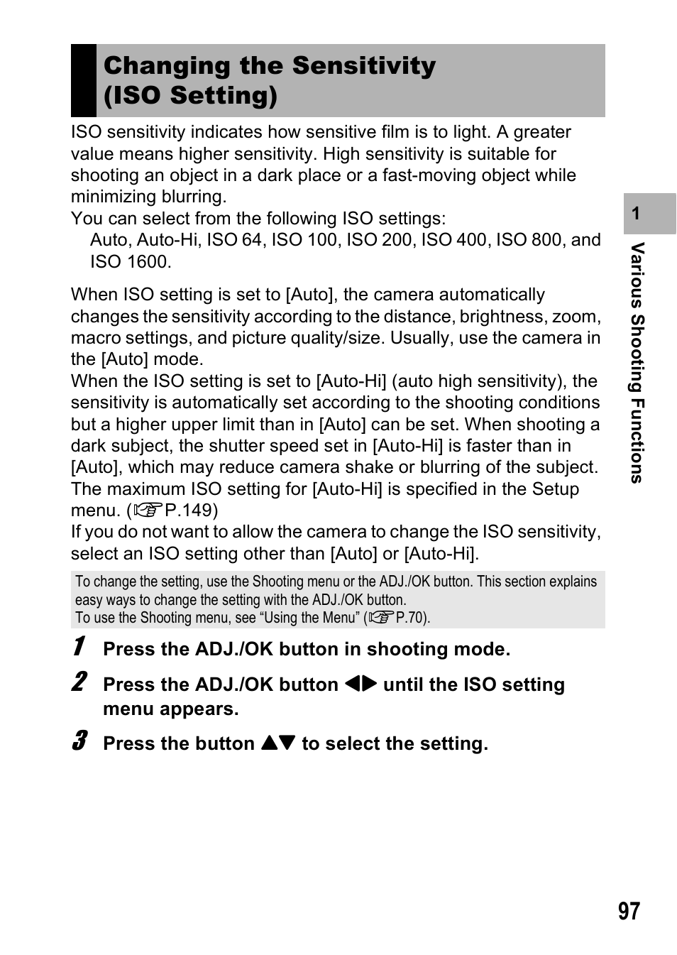 Changing the sensitivity (iso setting) | Ricoh R8 User Manual | Page 99 / 211