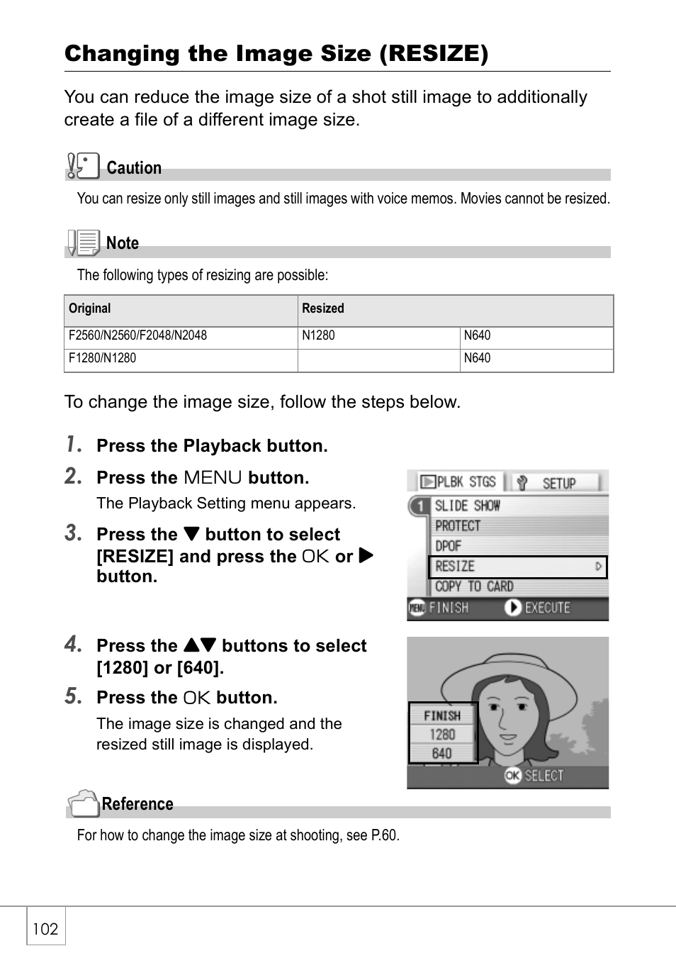 Changing the image size (resize) | Ricoh Caplio R2 User Manual | Page 104 / 172