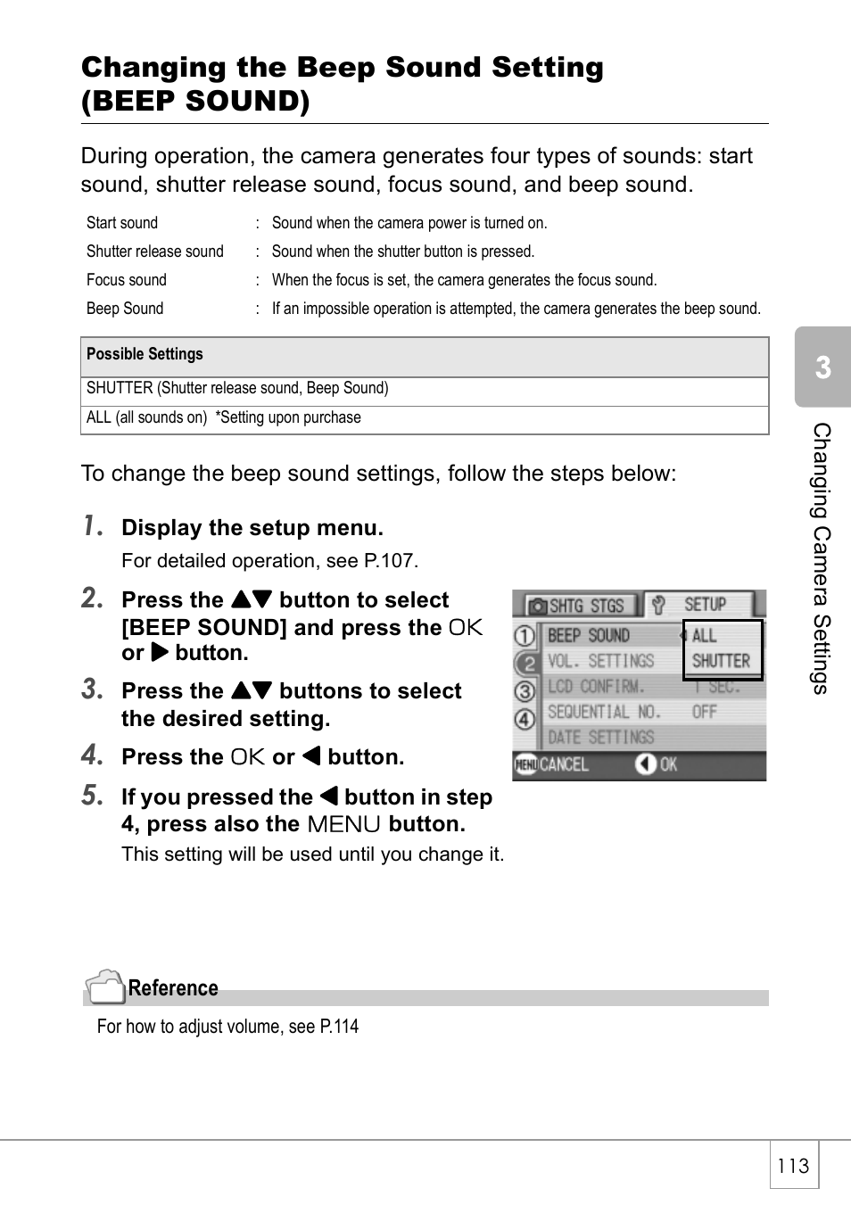 Changing the beep sound setting (beep sound) | Ricoh Caplio R2 User Manual | Page 115 / 172
