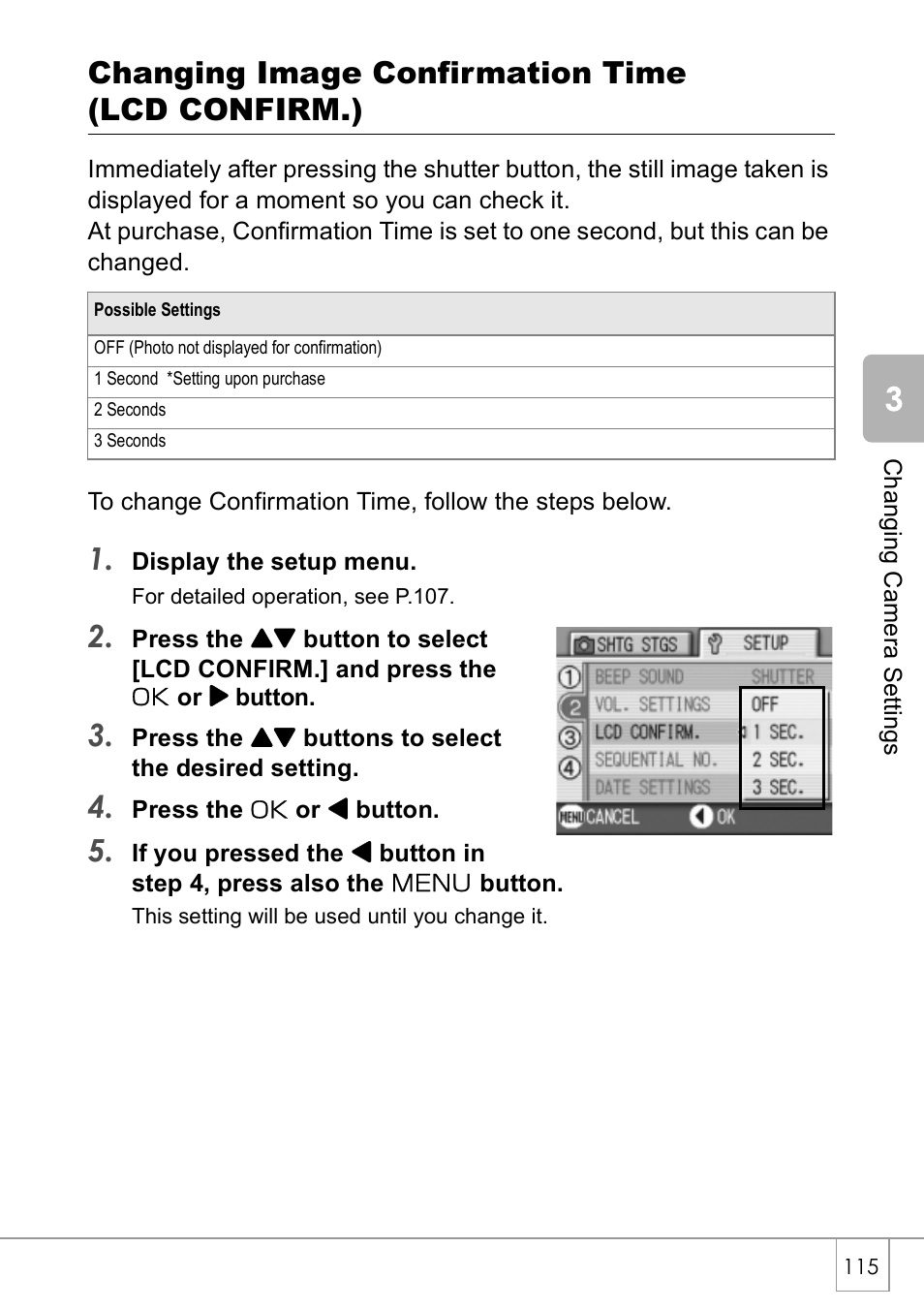 Changing image confirmation time (lcd confirm.) | Ricoh Caplio R2 User Manual | Page 117 / 172