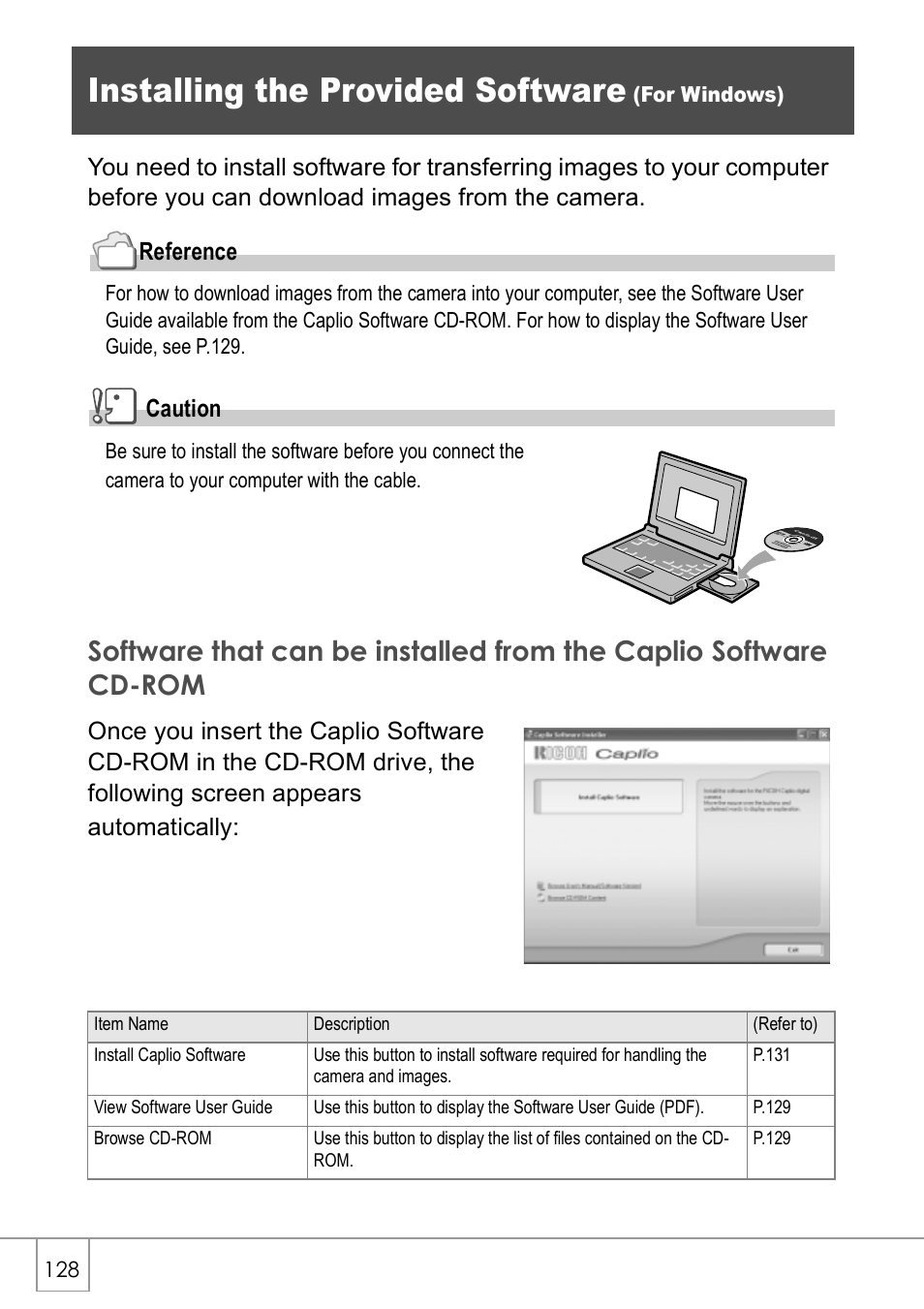 Installing the provided software | Ricoh Caplio R2 User Manual | Page 130 / 172