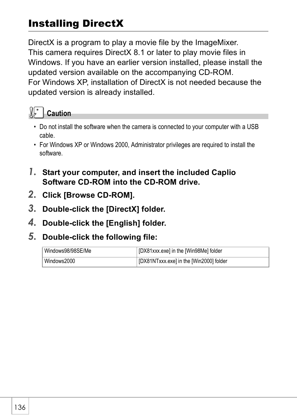 Installing directx | Ricoh Caplio R2 User Manual | Page 138 / 172