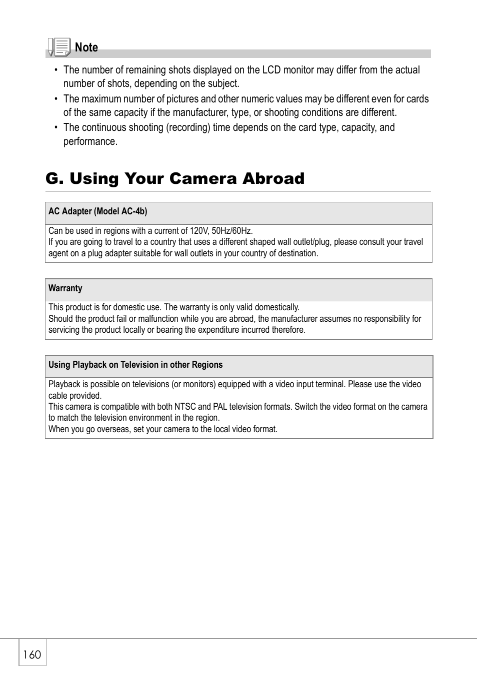 G. using your camera abroad | Ricoh Caplio R2 User Manual | Page 162 / 172