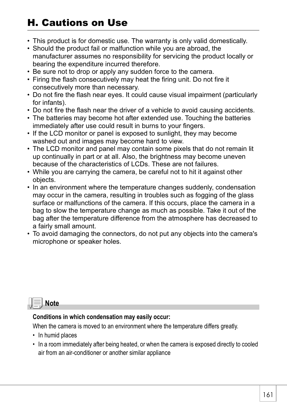 H. cautions on use | Ricoh Caplio R2 User Manual | Page 163 / 172