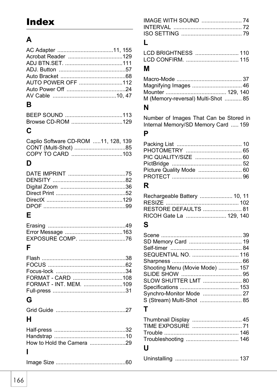 Index | Ricoh Caplio R2 User Manual | Page 168 / 172