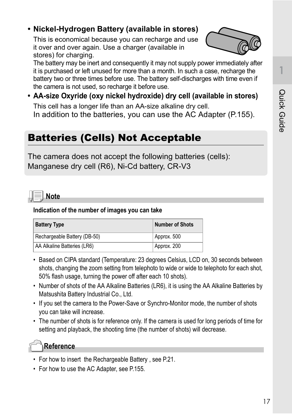 Batteries (cells) not acceptable | Ricoh Caplio R2 User Manual | Page 19 / 172