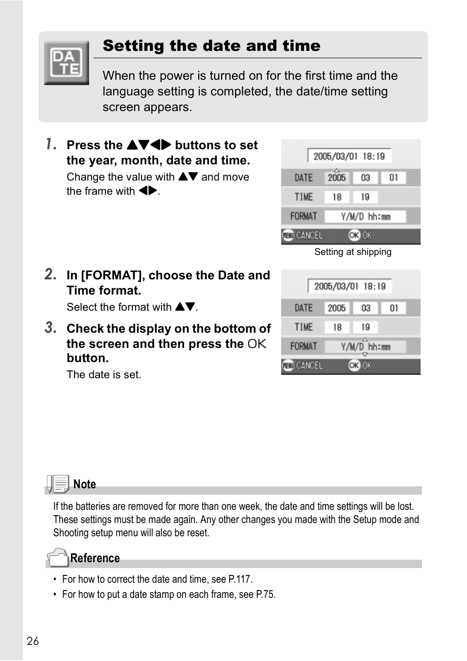 Setting the date and time | Ricoh Caplio R2 User Manual | Page 28 / 172