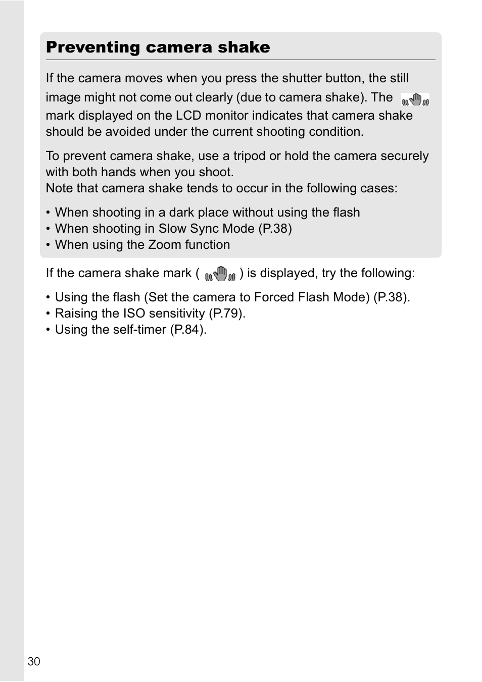 Preventing camera shake | Ricoh Caplio R2 User Manual | Page 32 / 172