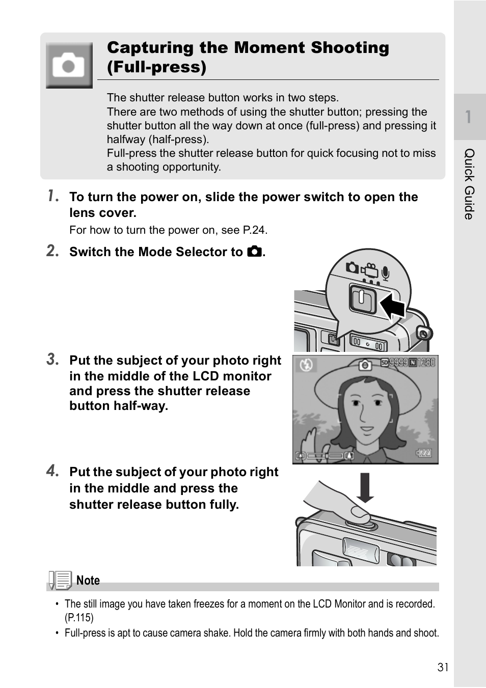 Capturing the moment shooting (full-press) | Ricoh Caplio R2 User Manual | Page 33 / 172