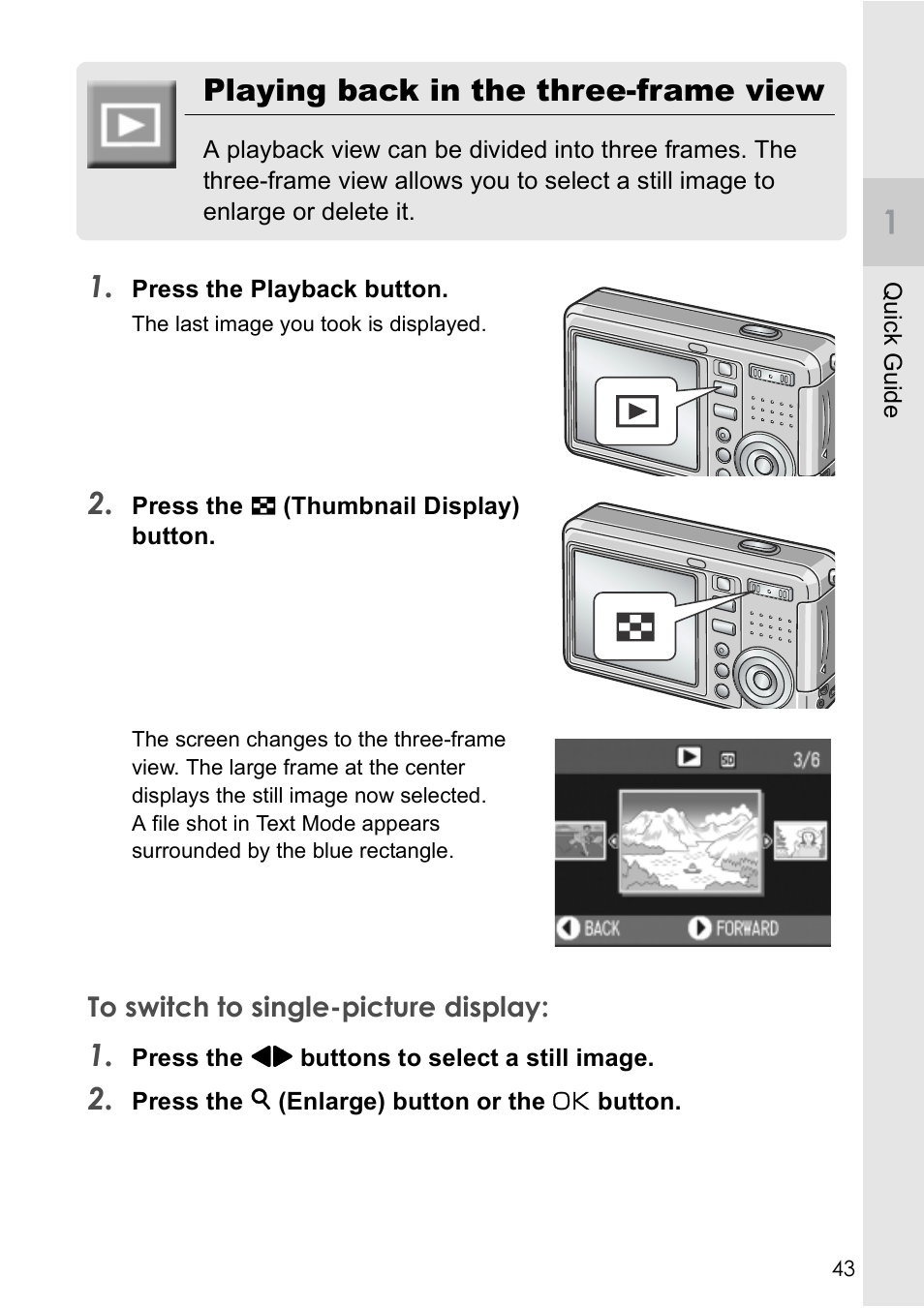 Playing back in the three-frame view | Ricoh Caplio R2 User Manual | Page 45 / 172