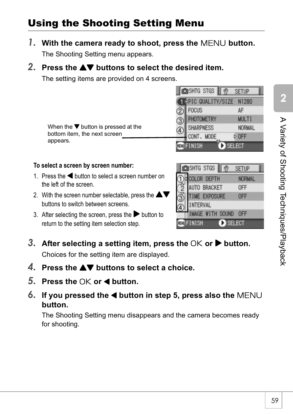 Using the shooting setting menu 1 | Ricoh Caplio R2 User Manual | Page 61 / 172