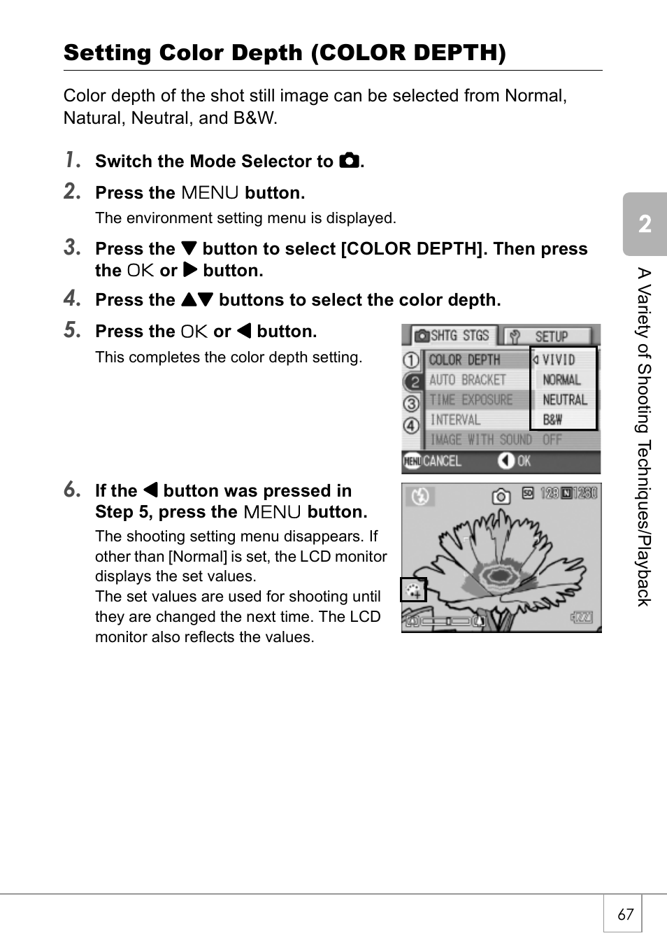 Setting color depth (color depth) | Ricoh Caplio R2 User Manual | Page 69 / 172