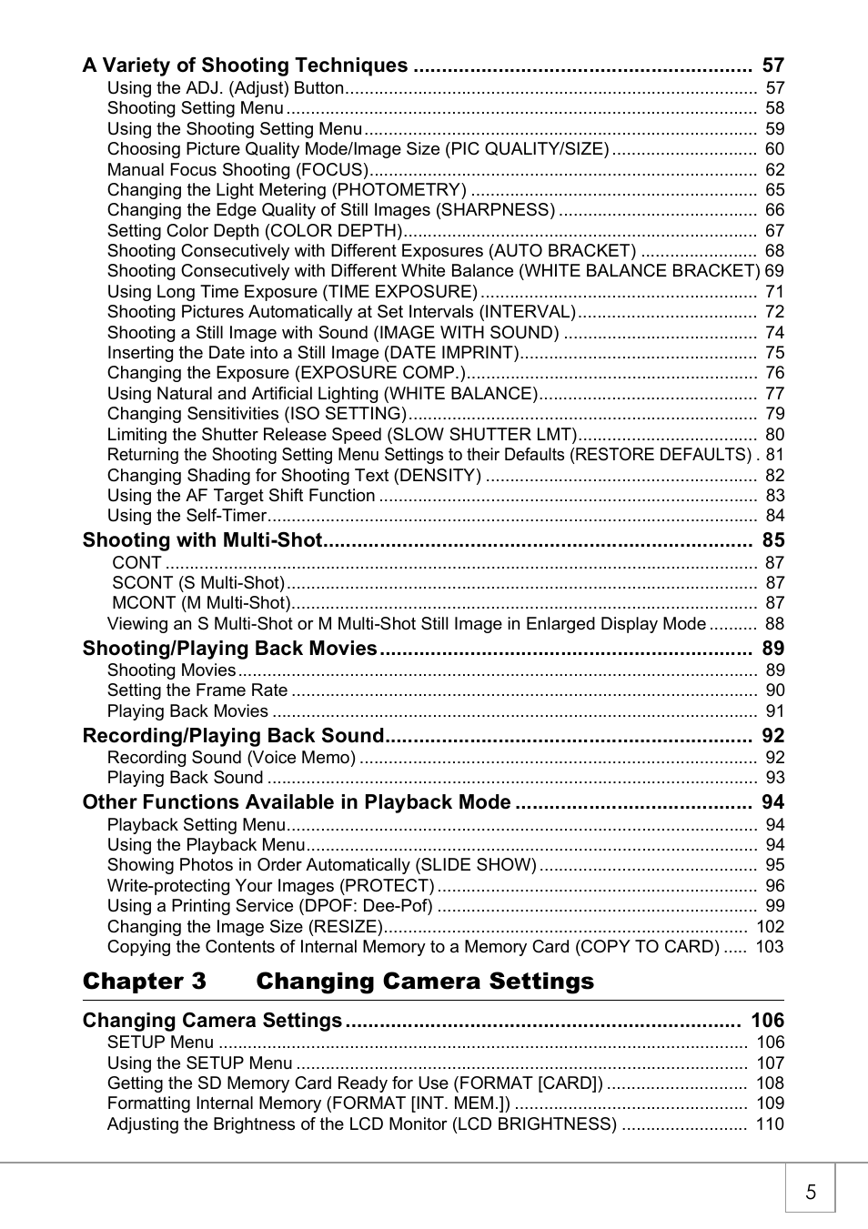 Chapter 3 changing camera settings | Ricoh Caplio R2 User Manual | Page 7 / 172