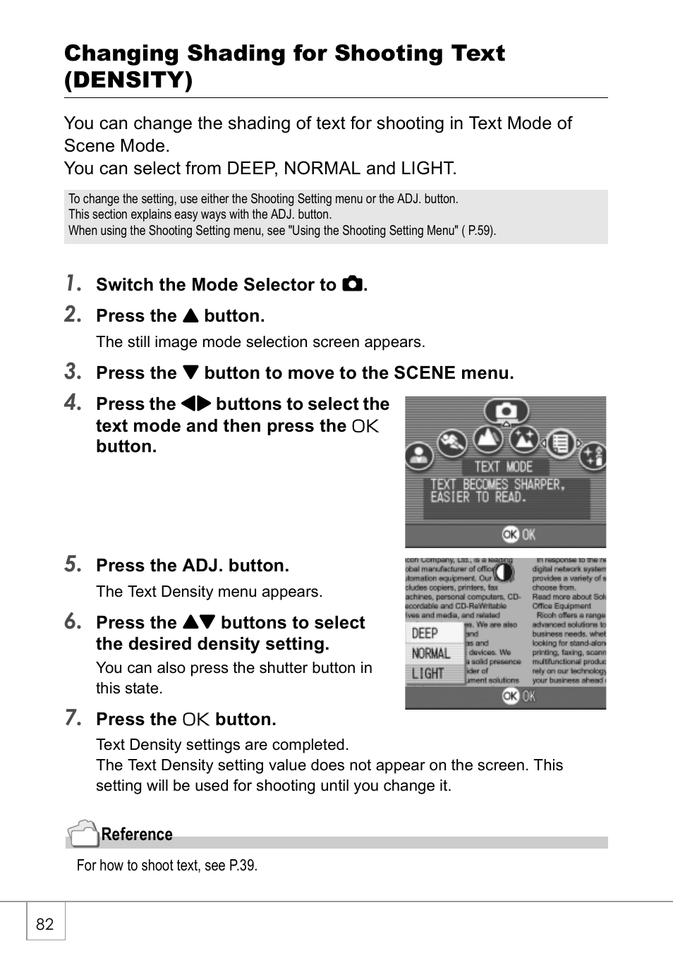 Changing shading for shooting text (density) | Ricoh Caplio R2 User Manual | Page 84 / 172