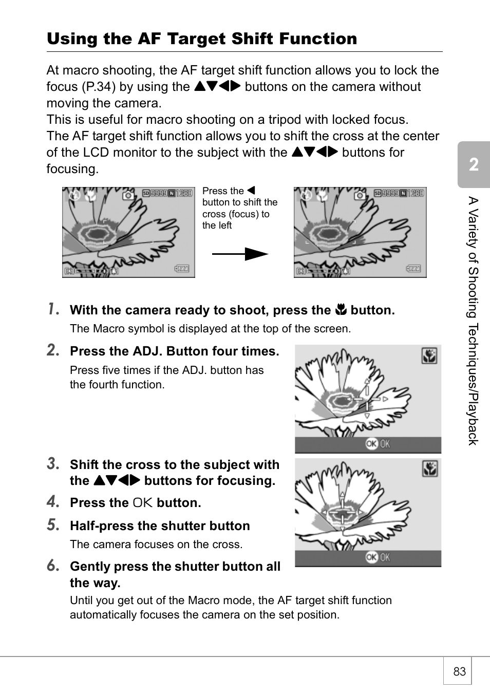 Using the af target shift function | Ricoh Caplio R2 User Manual | Page 85 / 172