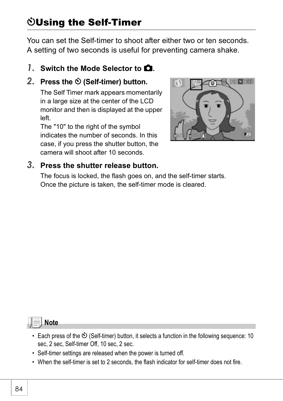 Tusing the self-timer | Ricoh Caplio R2 User Manual | Page 86 / 172