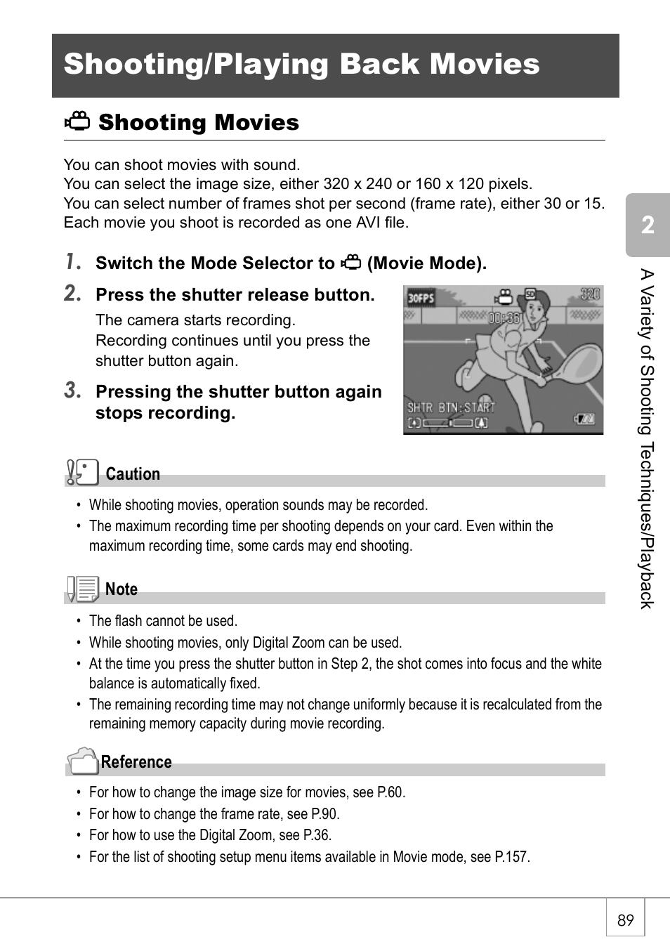 Shooting/playing back movies, 3shooting movies | Ricoh Caplio R2 User Manual | Page 91 / 172