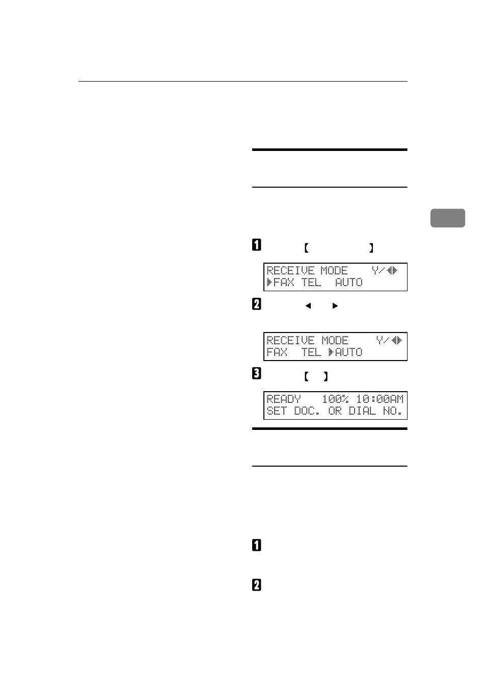 Switching between auto, fax, and telephone mode, Receiving the fax message in the telephone mode | Ricoh H545 User Manual | Page 33 / 194
