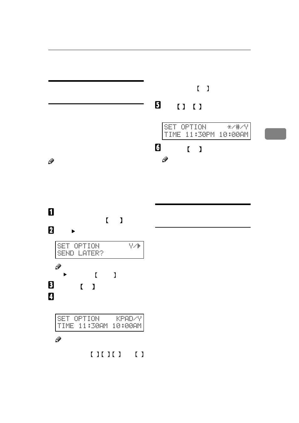 Optional features for transmission, Sending at a specific time (send later), 3optional features for transmission | Printing the page number (page count) | Ricoh H545 User Manual | Page 37 / 194