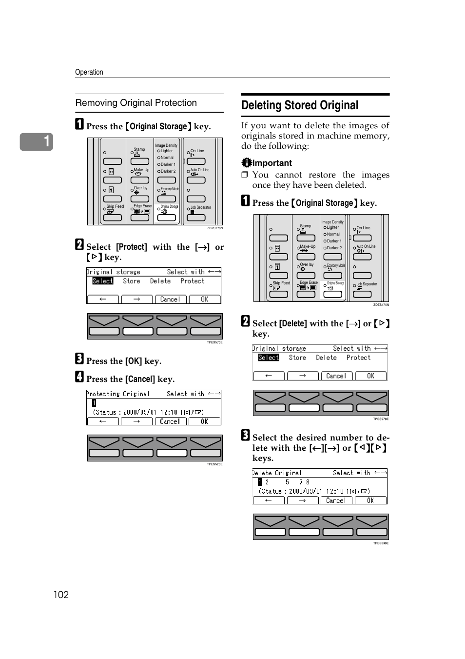 Deleting stored original, Removing original protection | Ricoh JP8000 User Manual | Page 122 / 464