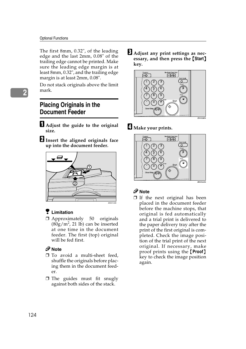 Placing originals in the document feeder | Ricoh JP8000 User Manual | Page 144 / 464