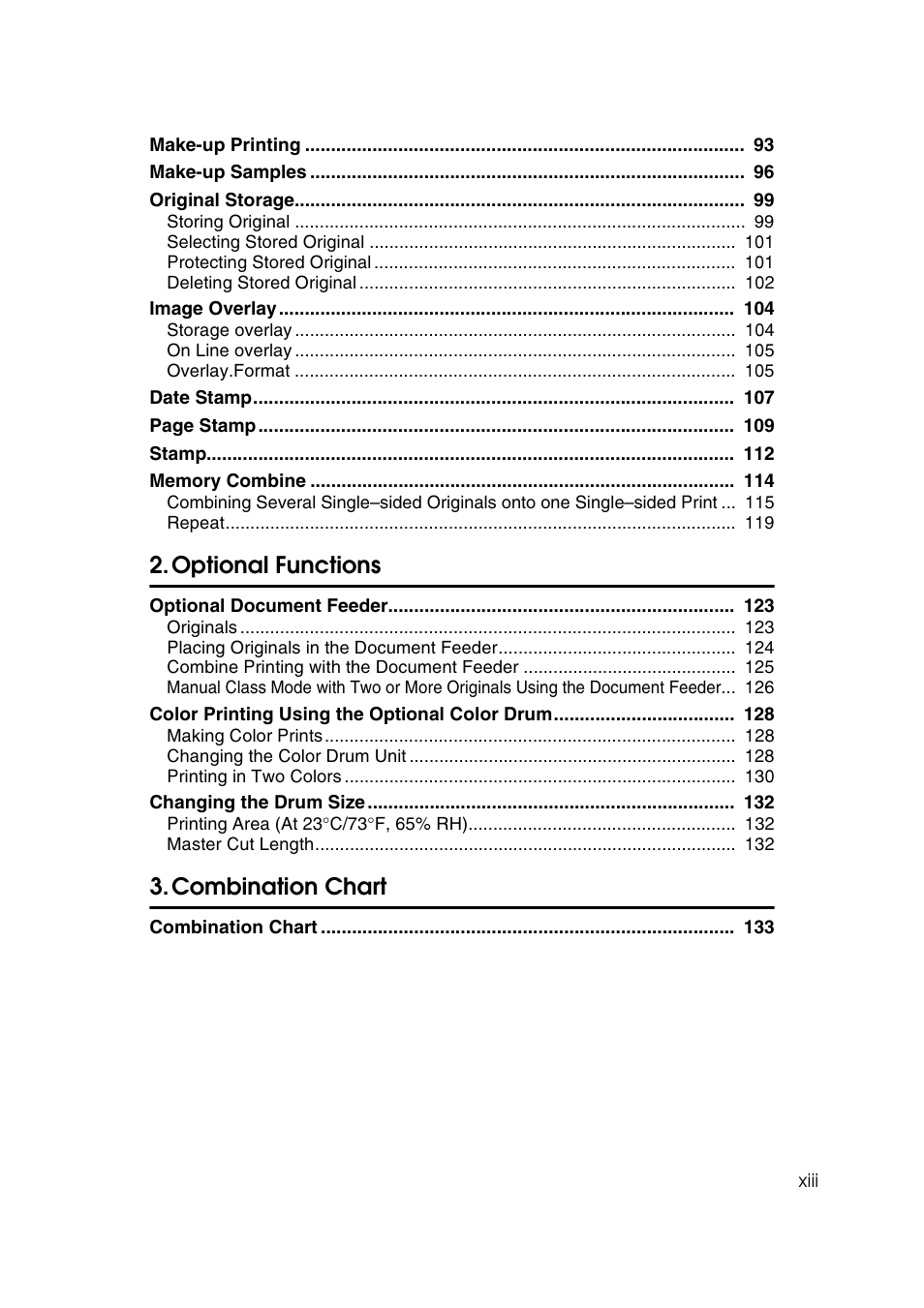 Optional functions, Combination chart | Ricoh JP8000 User Manual | Page 17 / 464