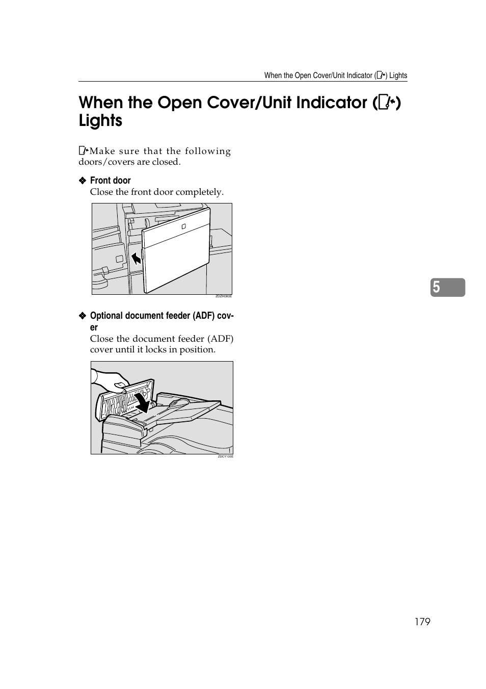 When the open cover/unit indicator lights, When the, 5when the open cover/unit indicator ( m ) lights | Ricoh JP8000 User Manual | Page 199 / 464