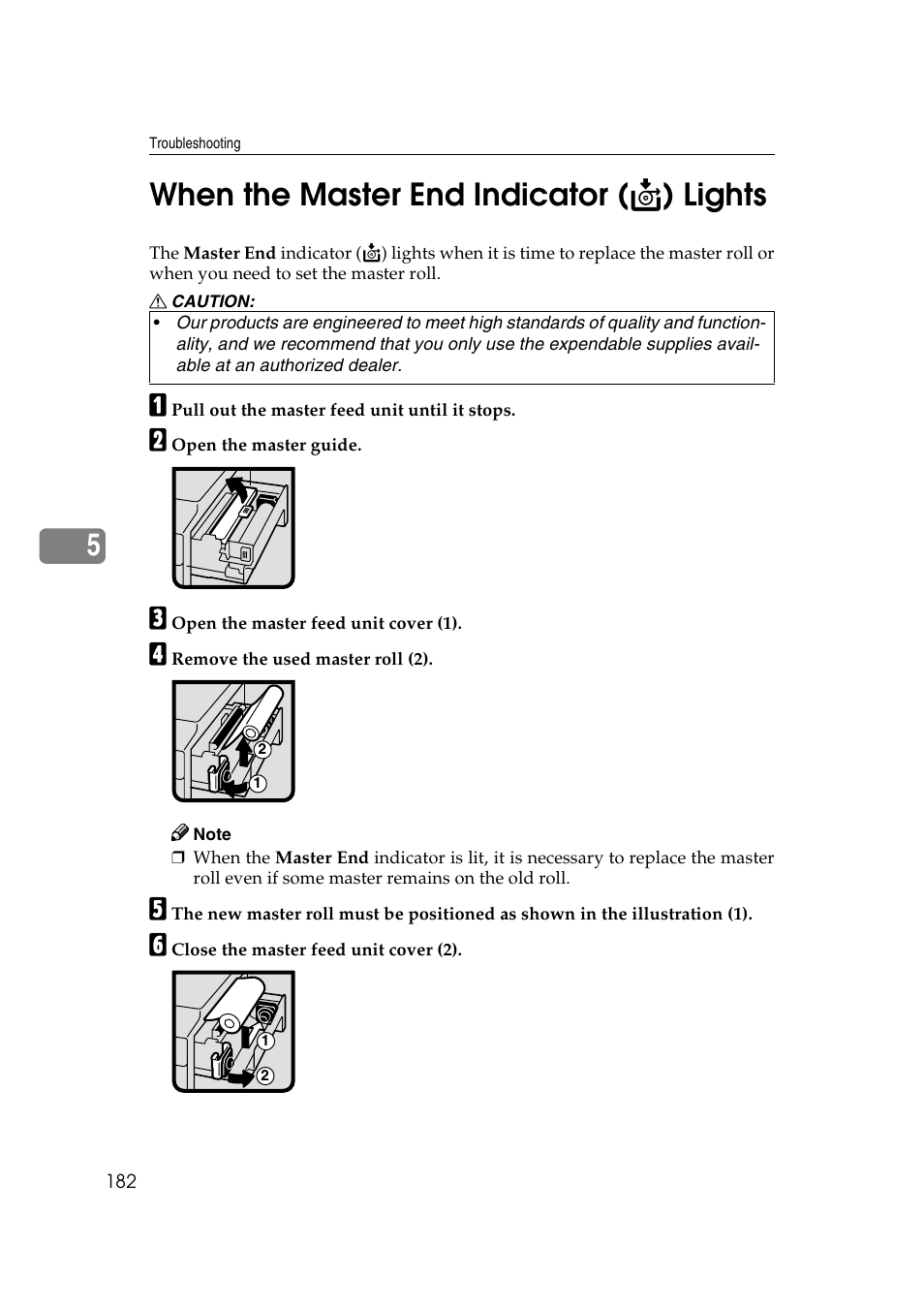 When the master end indicator lights, When the, 5when the master end indicator ( c ) lights | Ricoh JP8000 User Manual | Page 202 / 464