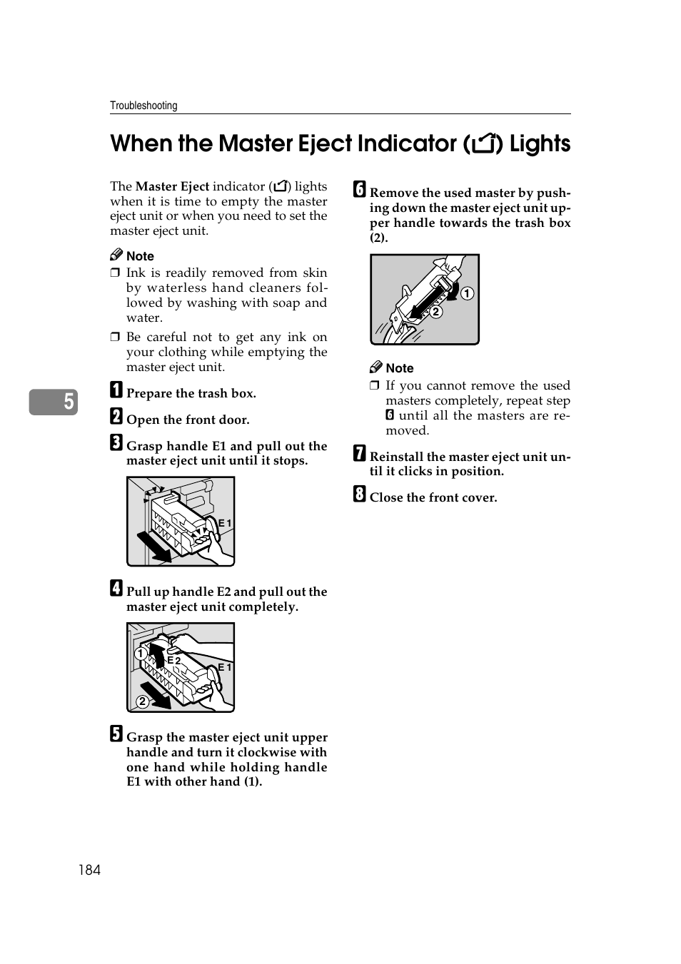 When the master eject indicator lights, When the, 5when the master eject indicator ( k ) lights | Ricoh JP8000 User Manual | Page 204 / 464