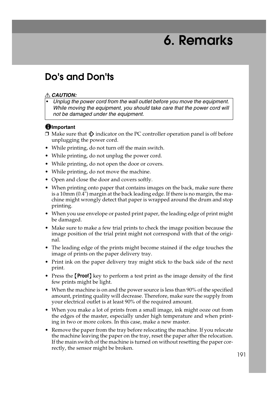 Remarks, Do's and don'ts | Ricoh JP8000 User Manual | Page 211 / 464