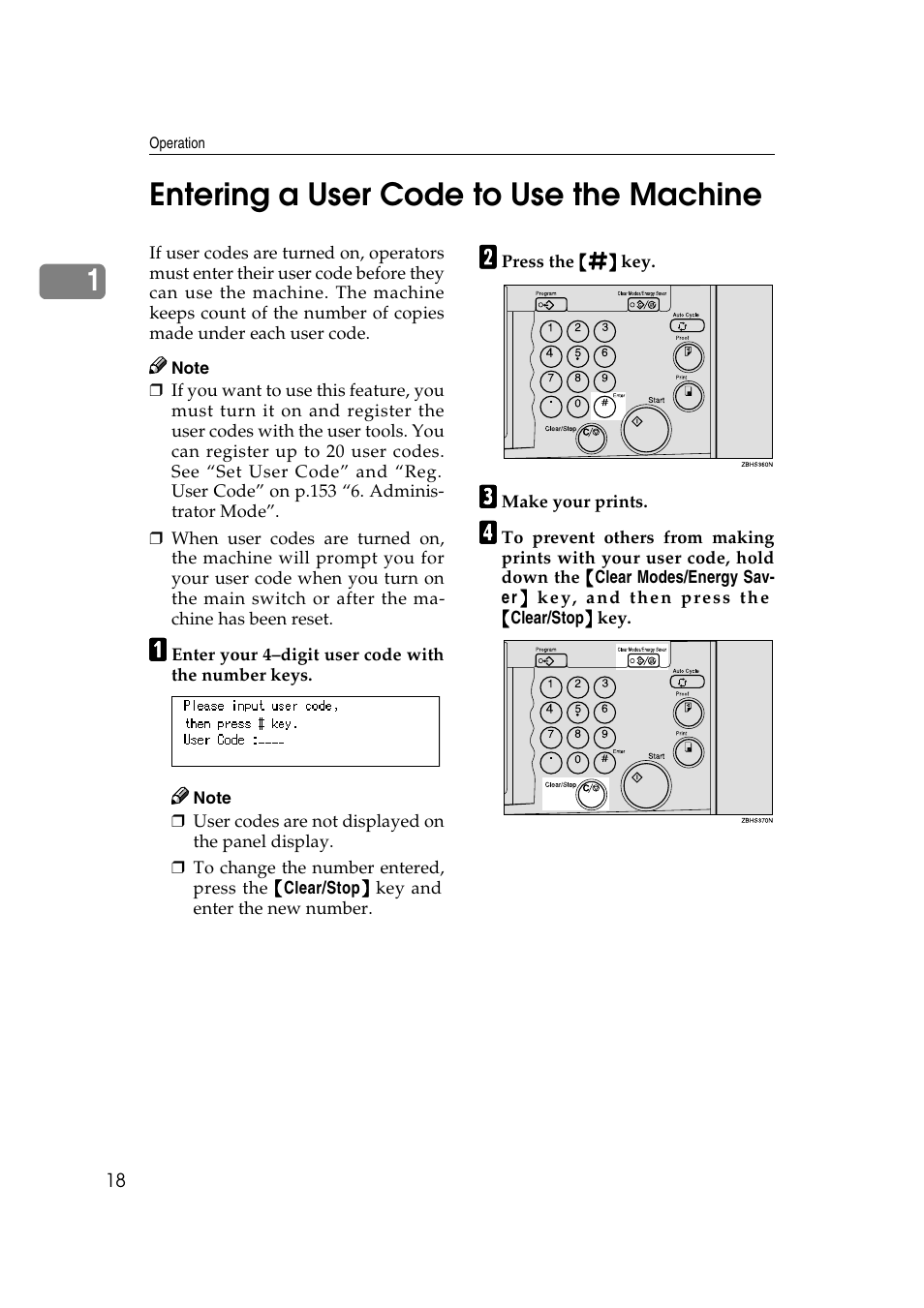 Entering a user code to use the machine, 1entering a user code to use the machine | Ricoh JP8000 User Manual | Page 266 / 464