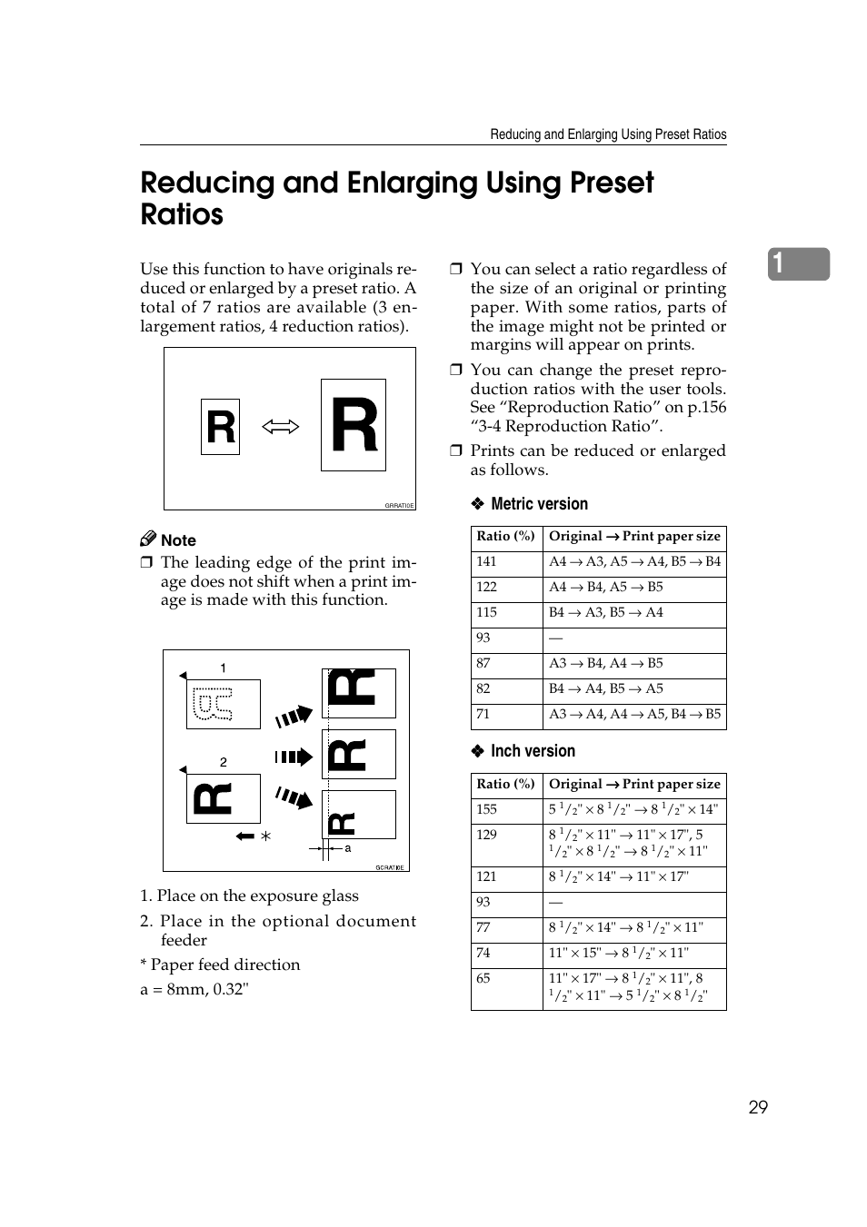 Reducing and enlarging using preset ratios, Making color prints, 1reducing and enlarging using preset ratios | Metric version ❖ ❖ ❖ ❖ inch version | Ricoh JP8000 User Manual | Page 277 / 464