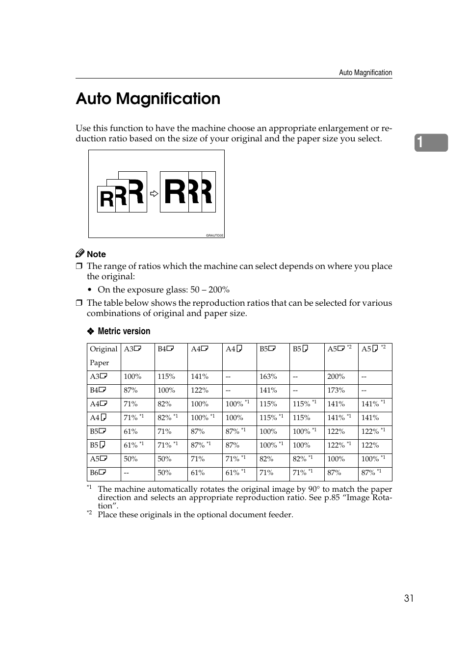 Auto magnification, Master cut length, 1auto magnification | Metric version | Ricoh JP8000 User Manual | Page 279 / 464