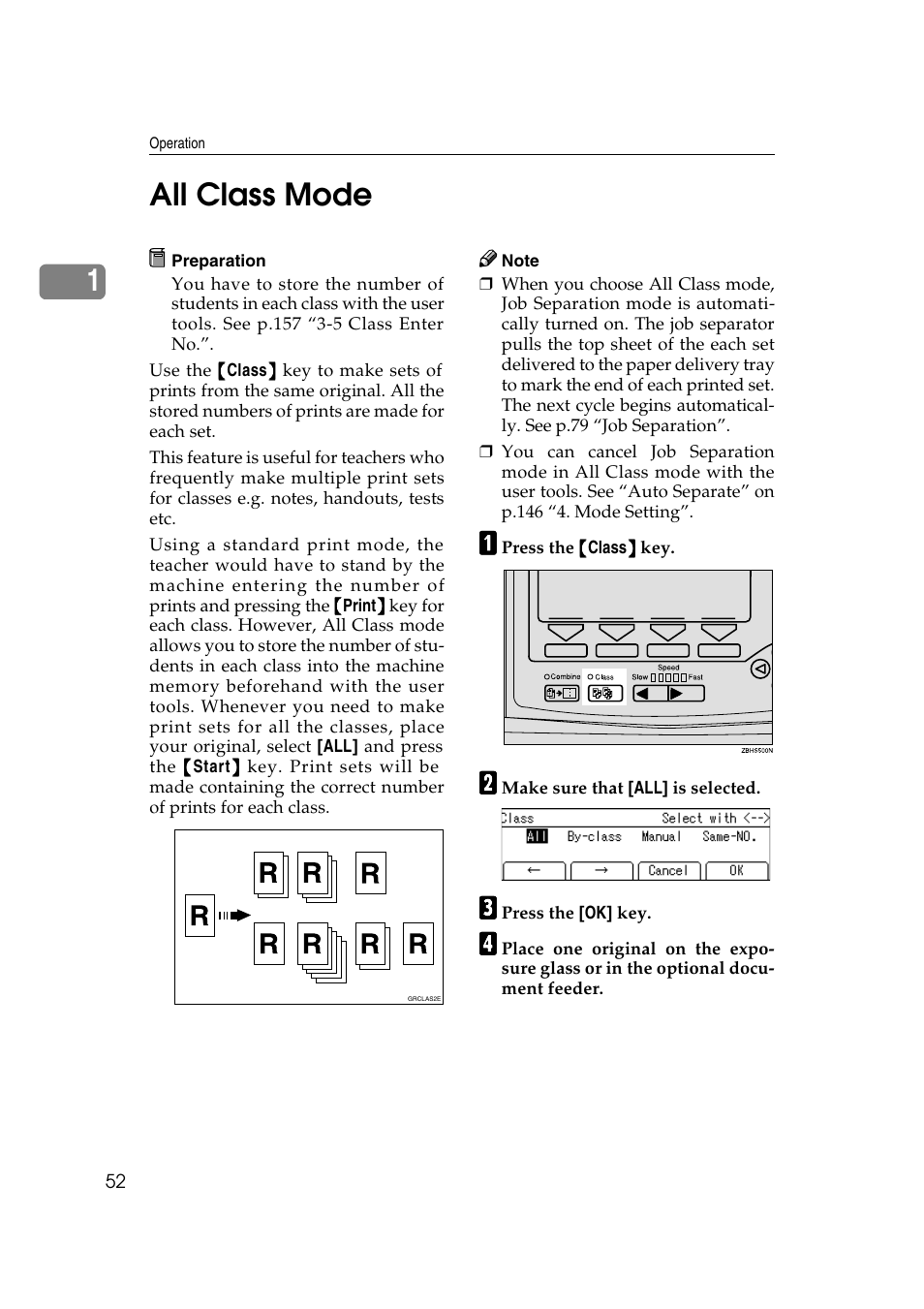 All class mode, See p.111 “date stamp, Administrator mode | S the number of prints r, 1all class mode | Ricoh JP8000 User Manual | Page 300 / 464