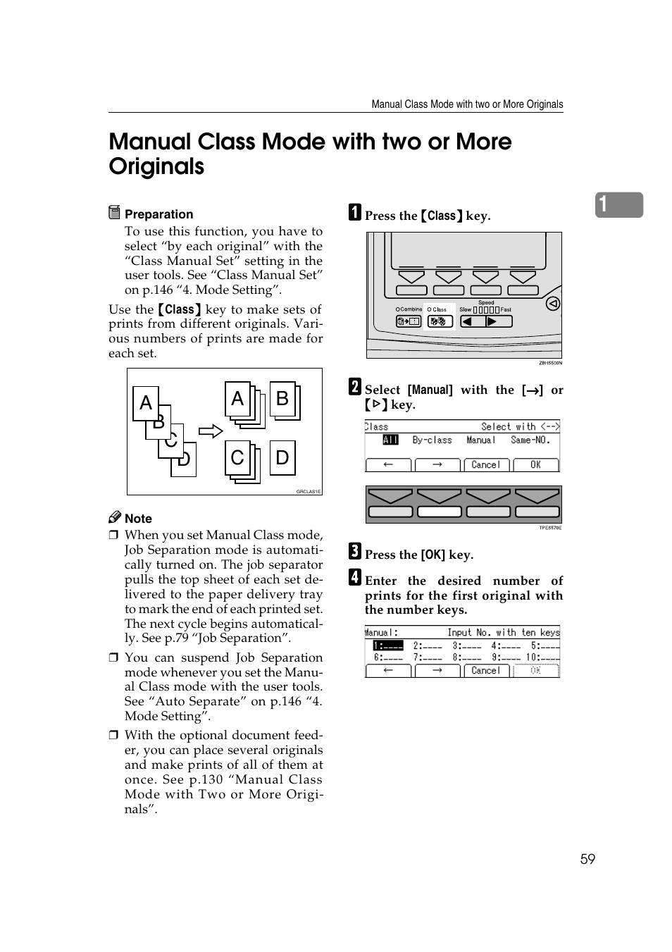 Manual class mode with two or more originals, 5 class enter no, 1manual class mode with two or more originals | Dc b, Ab c d | Ricoh JP8000 User Manual | Page 307 / 464