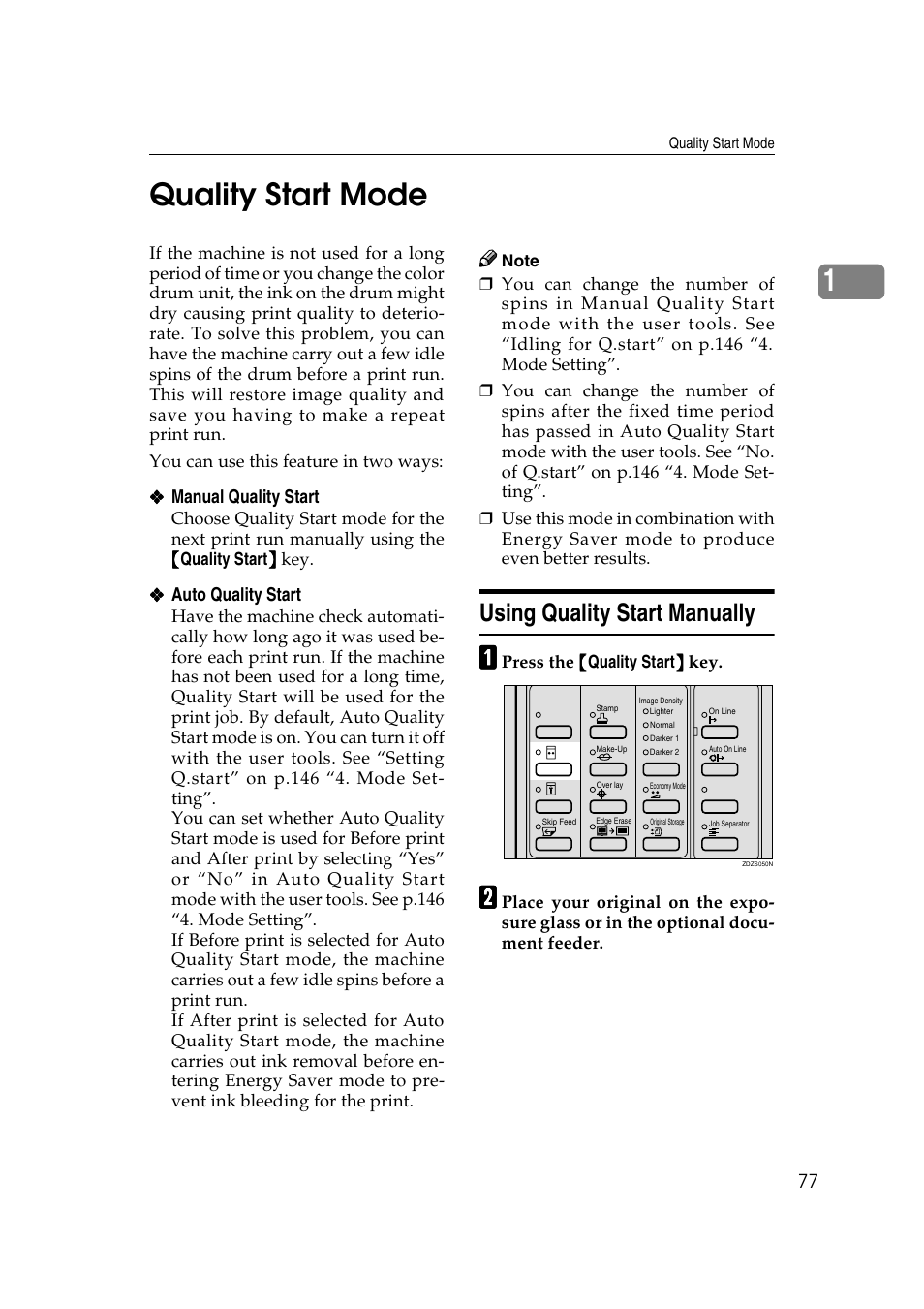 Quality start mode, Using quality start manually, 1quality start mode | Ricoh JP8000 User Manual | Page 325 / 464