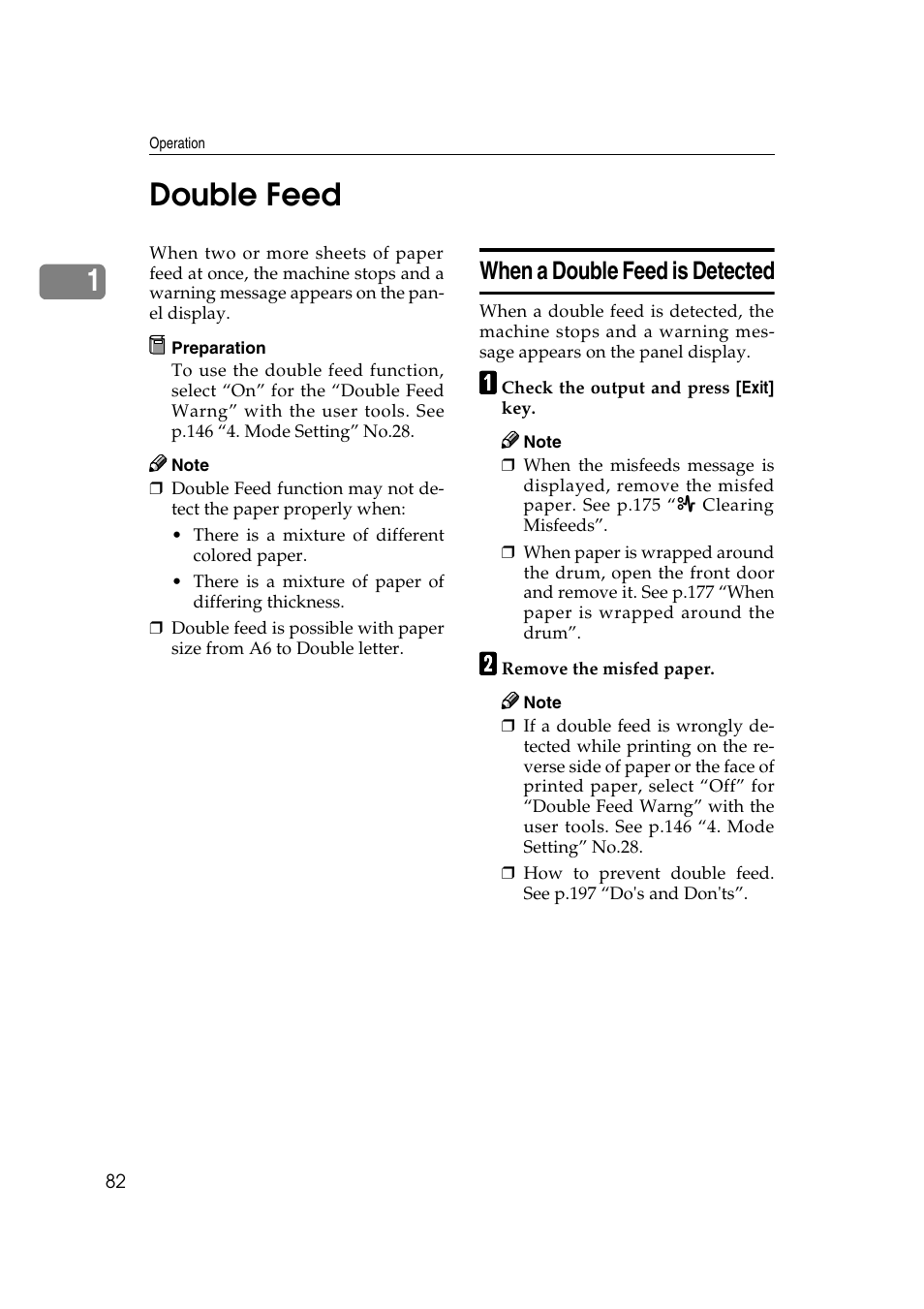 Double feed, When a double feed is detected, 1double feed | Ricoh JP8000 User Manual | Page 330 / 464