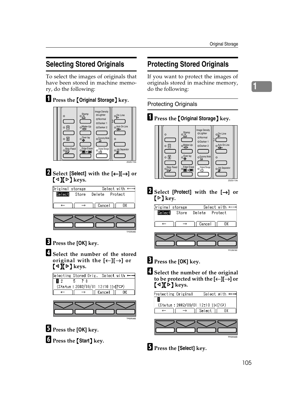 When prints are not delivered in a neat stack, When printing on small size paper, Selecting stored originals | Protecting stored originals | Ricoh JP8000 User Manual | Page 353 / 464
