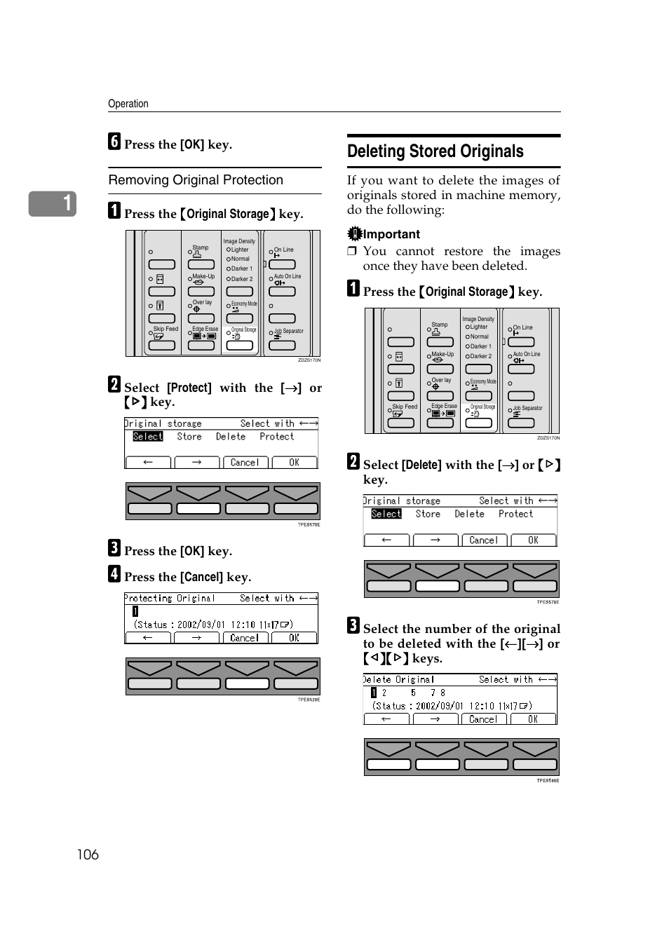 Deleting stored originals, Removing original protection | Ricoh JP8000 User Manual | Page 354 / 464
