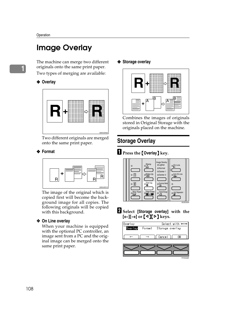 Image overlay, Storage overlay, Dirty background | 1image overlay, Overlay, Format, On line overlay | Ricoh JP8000 User Manual | Page 356 / 464