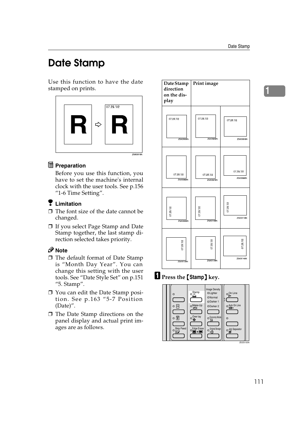 Date stamp, Remarks, 1date stamp | Ricoh JP8000 User Manual | Page 359 / 464