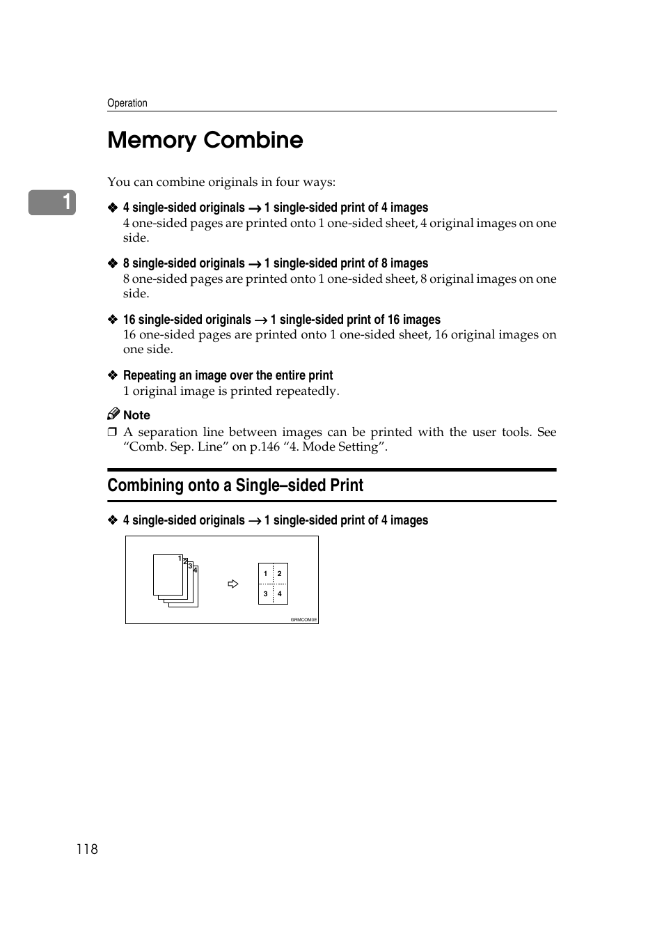 Memory combine, Combining onto a single–sided print, Environment | Ricoh JP8000 User Manual | Page 366 / 464