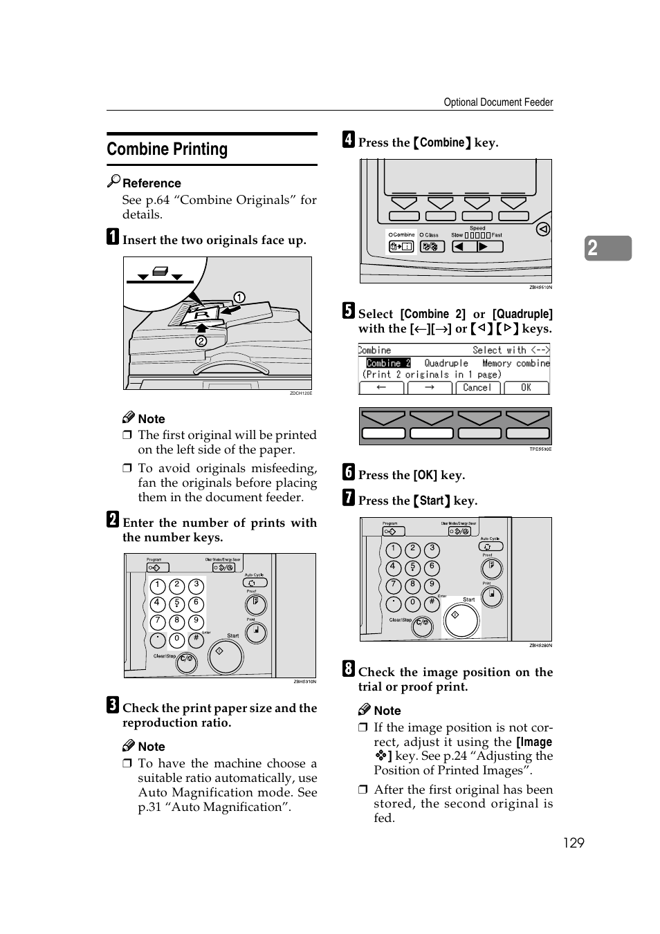 Combine printing, Cleaning the optional document feeder, Specifications | Ricoh JP8000 User Manual | Page 377 / 464