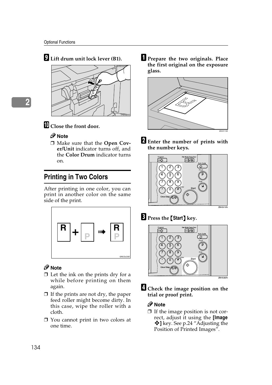 Printing in two colors, Color drum type 80(l) a3, 11, Чччч 17" (option) | Color drum type 80(s) a4, 8, Чччч 11" (option), Rp r p | Ricoh JP8000 User Manual | Page 382 / 464