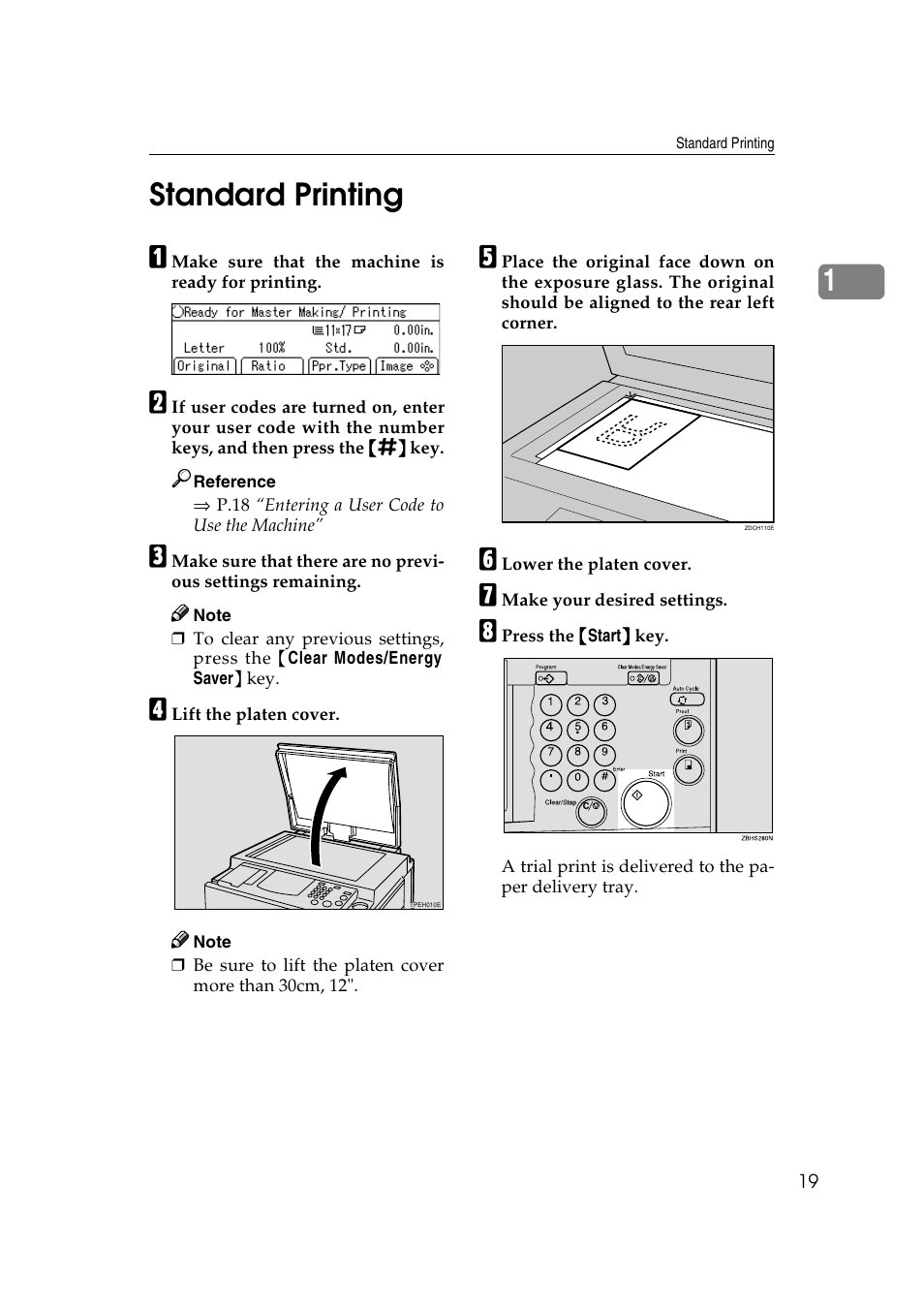 Standard printing, P.19 “standard printing, 1standard printing | Ricoh JP8000 User Manual | Page 39 / 464