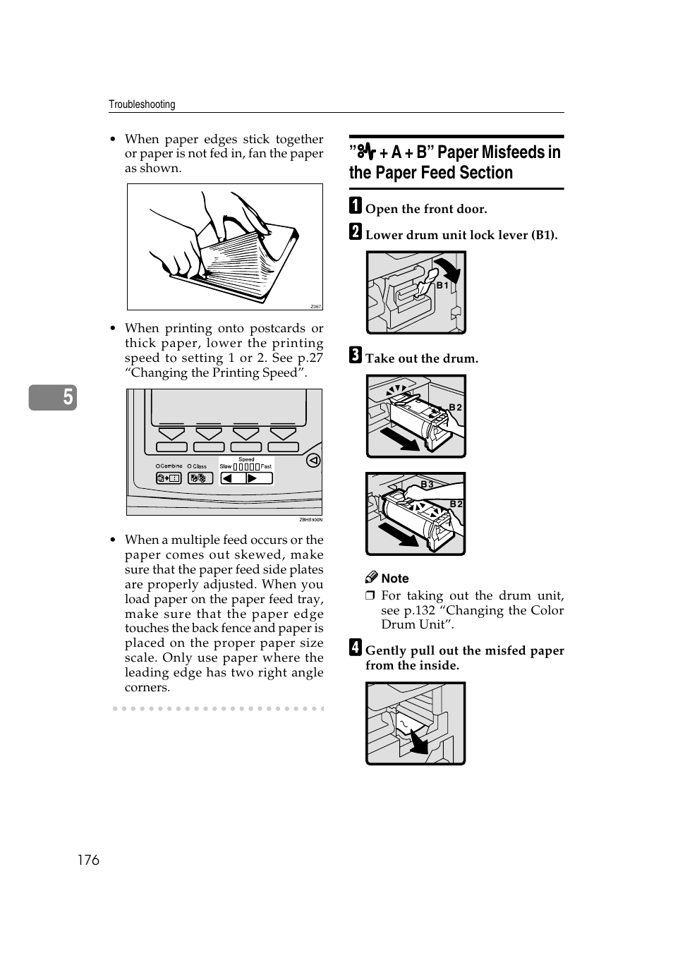 A + b” paper misfeeds in the paper feed section | Ricoh JP8000 User Manual | Page 424 / 464