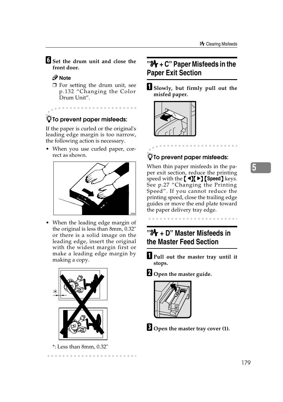 C” paper misfeeds in the paper exit section, D” master misfeeds in the master feed section | Ricoh JP8000 User Manual | Page 427 / 464